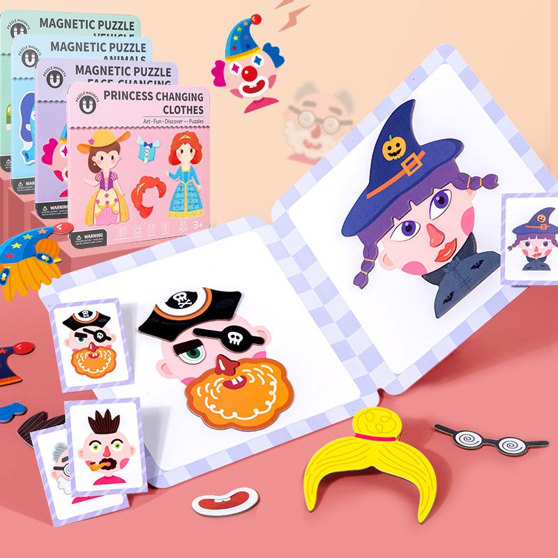 New Children'S Magnetic Puzzle Ce Face-Changing Princess Dress-Up Sticker 3 Enlightenment Early Education Cognitive Educational Toys - Image 2